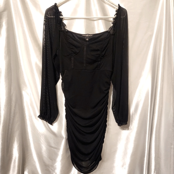 Almost Famous Dresses & Skirts - Almost Famous Mesh Ruched Dress | Long Sleeve | Sz L